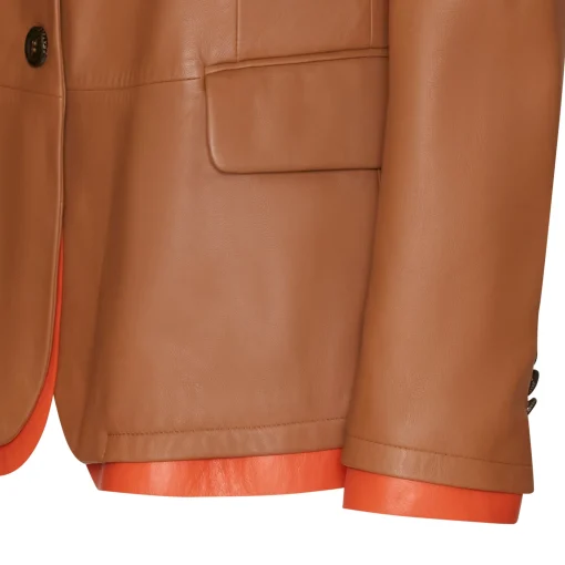 Tan Nappa Leather Blazer With Contrasting Edging | Fratelli Rossetti