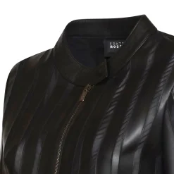 Black Nappa Leather And Organza Jacket | Fratelli Rossetti
