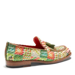 Brera Loafer In Emerald Green Embroidered Fabric | Fratelli Rossetti