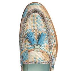 Brera Loafer In Light Blue Embroidered Fabric | Fratelli Rossetti