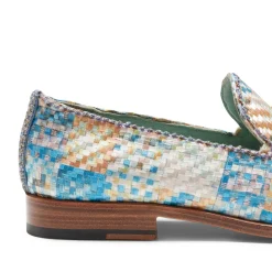 Brera Loafer In Light Blue Embroidered Fabric | Fratelli Rossetti