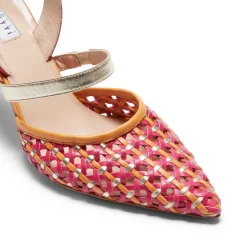 Fuchsia And Platinum Woven Leather Slingback Sandal | Fratelli Rossetti