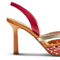 Fuchsia And Platinum Woven Leather Slingback Sandal | Fratelli Rossetti