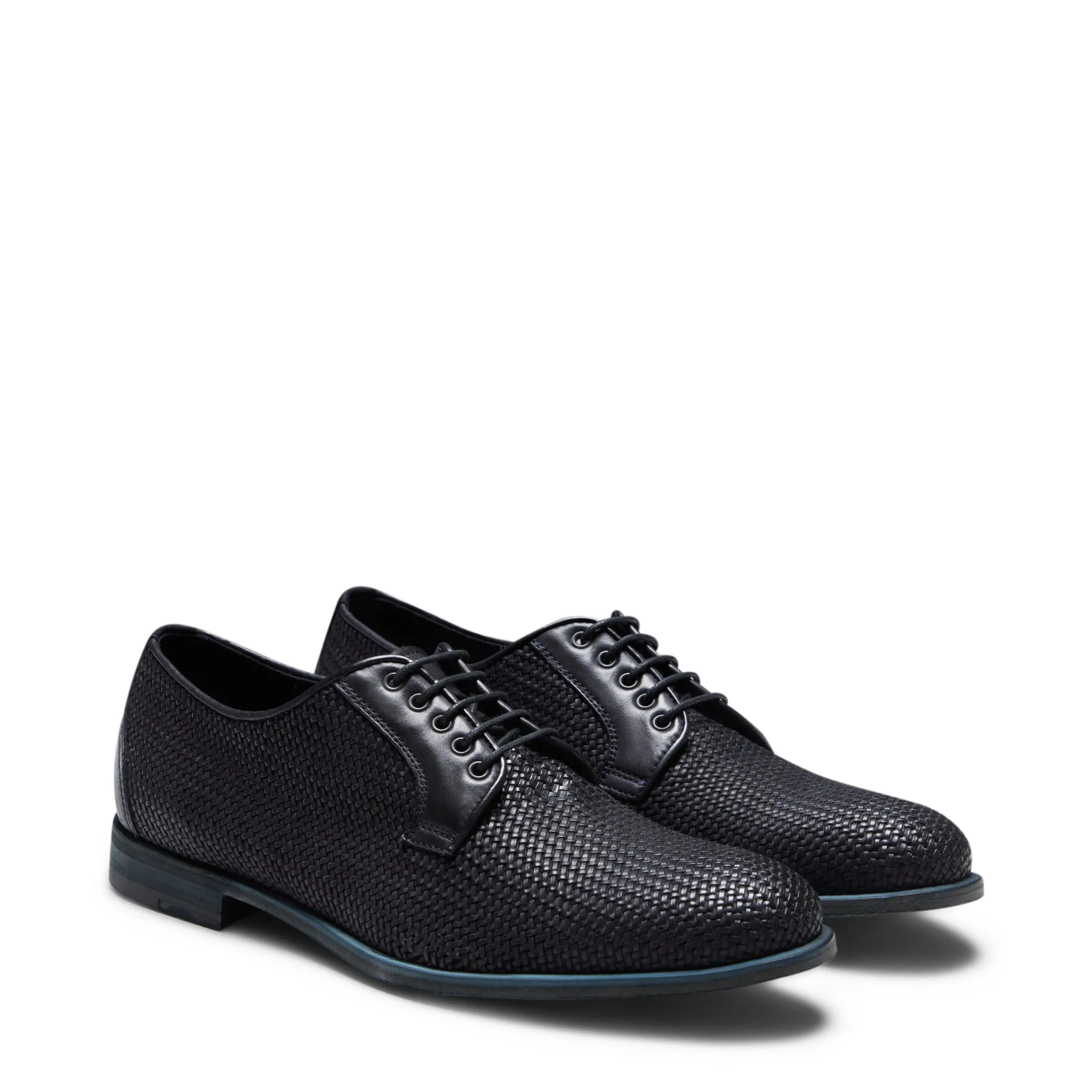 Navy Blue Woven Leather Lace-up Shoe | Fratelli Rossetti