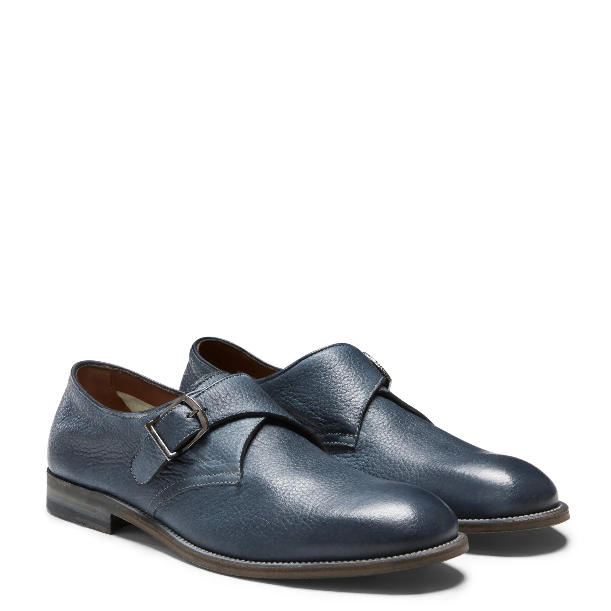 Ocean Blue Leather Double-buckle Derby Shoe | Fratelli Rossetti