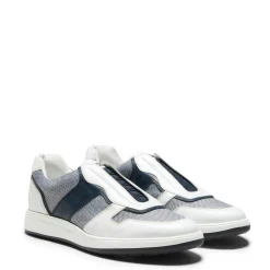 White And Blue Leather And Fabric Sneakers | Fratelli Rossetti