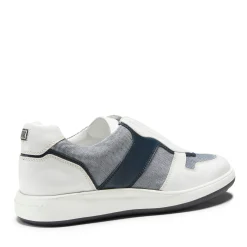 White And Blue Leather And Fabric Sneakers | Fratelli Rossetti